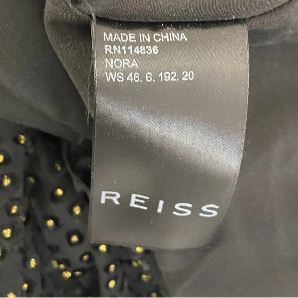NWT Reiss Nora Metallic Spot Asymmetric Neck Tie Detail Top, Black/Gold size 10 - Picture 6 of 8